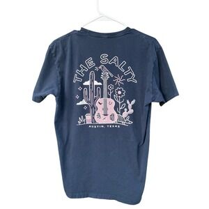 Salty Donut Austin TX Tee Navy Size L Guitar Cactus Cowboy Boot SXSW Live Music